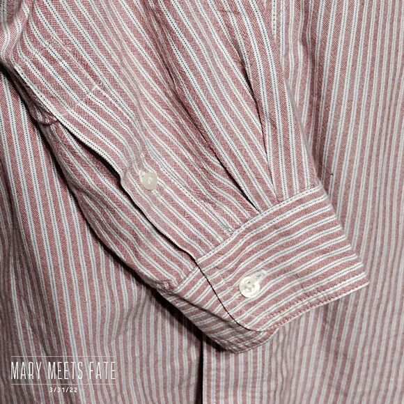 Chaps Red & White Striped Button Up Dress Shirt Sz XL - Picture 5 of 7